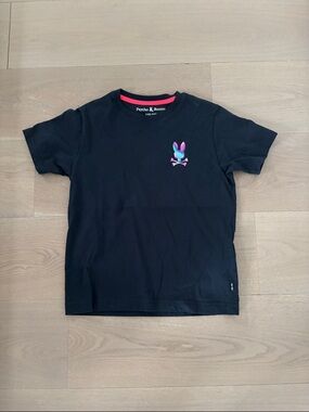 Psycho Bunny Black Tee with Pink and Blue Gradient Logo